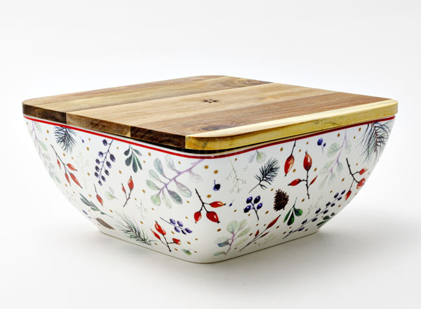 Salad bowl with wooden lid in a gift box Kalenda Standard