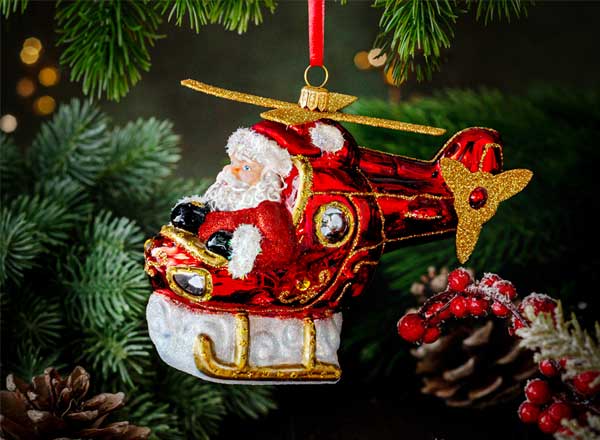 Christmas tree toy Santa Claus on a helicopter
