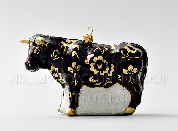 Christmas tree toy Bull in Khokhloma patterns