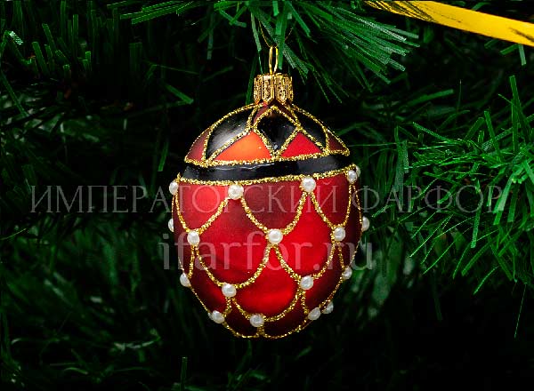 Christmas tree toy Faberge Egg Red pearl mesh