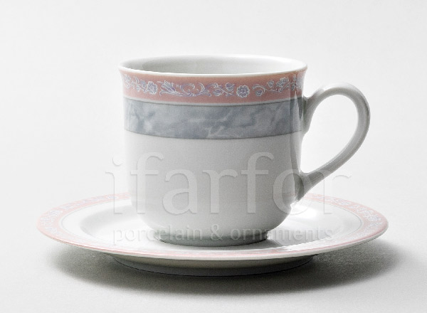 Чашка с блюдцем чайная Серый мрамор с розовым кантом Яна