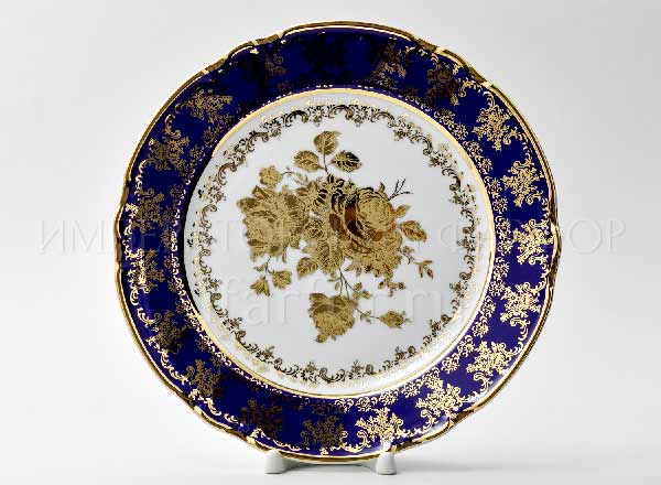 Plate shallow Constance Golden rose Cobalt