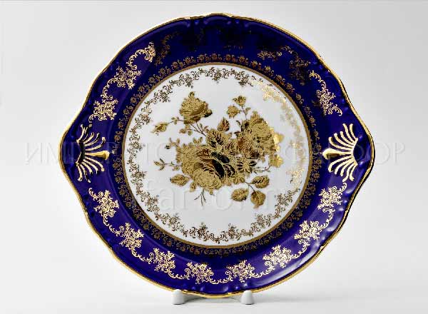 Dish/ platter for cake Constance Golden rose Cobalt Constance