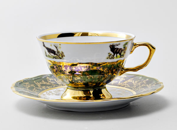 Cup and saucer tea Hunting Green 2 STERNE PORCELAN