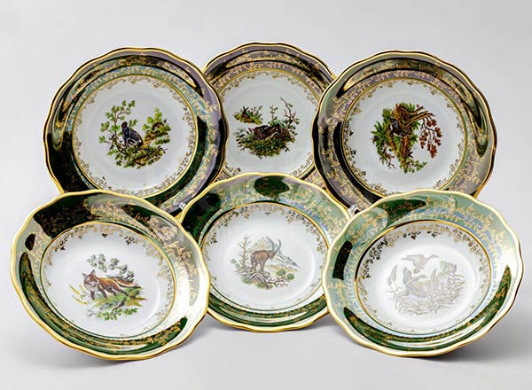 Set of plates Table Hunting Green 6/6 STERNE PORCELAN