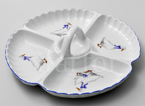 Compartmental dish 4-section Geese Round