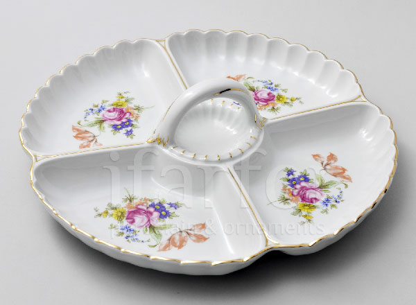 Compartmental dish 4-section Flower motif Round