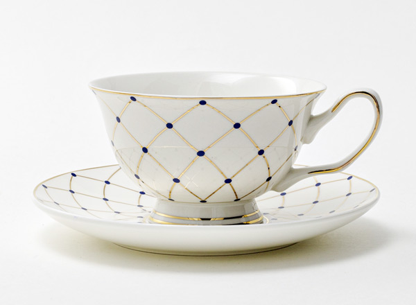 Cup and saucer tea Mesh blue polka dots Royal Classics