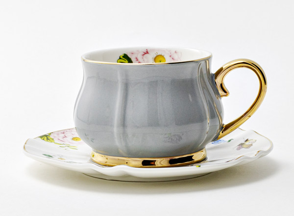 Cup and saucer tea Seasons. Grey-blue Tulip Royal Classics