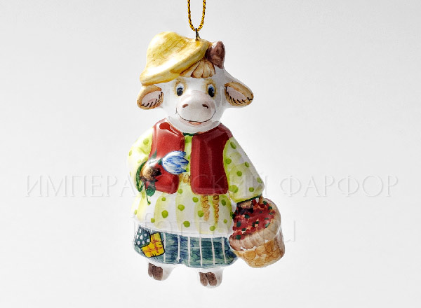 Christmas tree toy Bull with a basket Picture 4