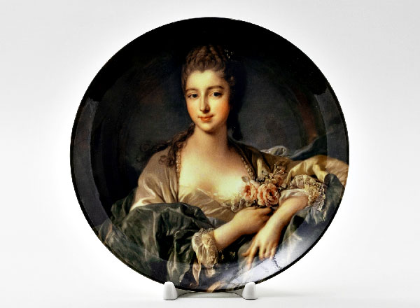 Decorative plate Boucher Francois Portrait of Marquise de Pompadour with pearls barrette