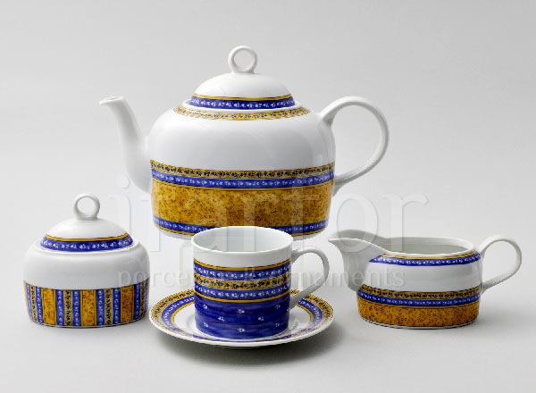 Tea Set Blue and yellow stripes 6/17 CAIRO