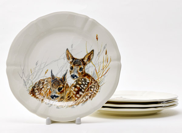 Set of plates dessert WILDLIFE YOUNG SOLOGNE GIEN Rochelle