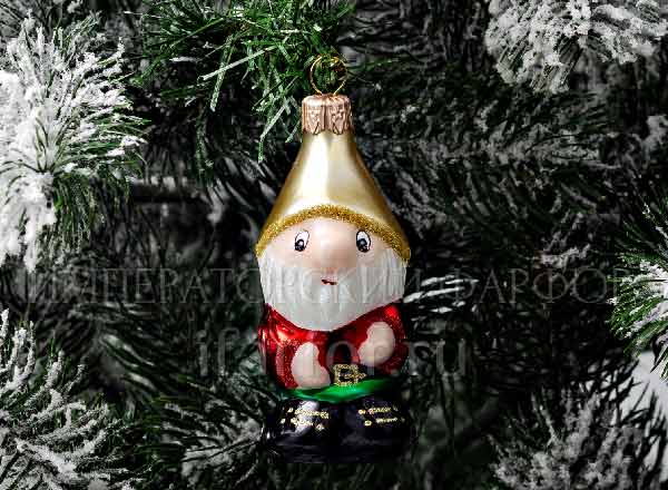 Christmas tree toy Gnome in a gold cap