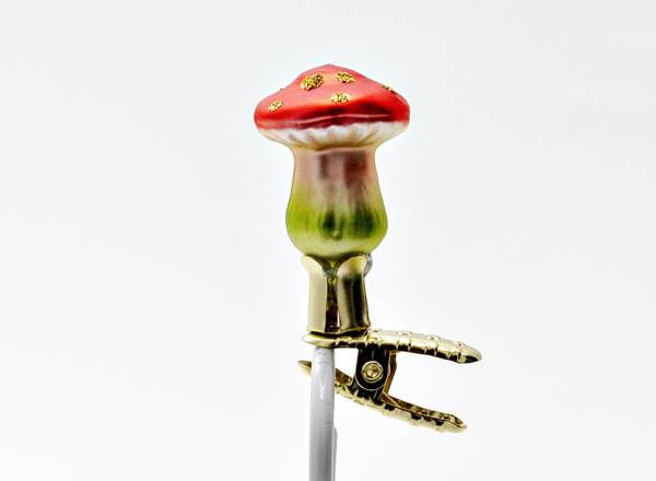 Christmas tree toy Mushrooms. Mushroom with orange cap