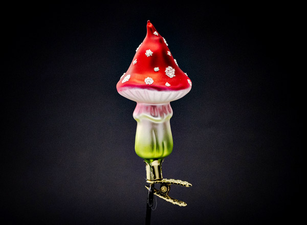 Christmas tree toy Mushrooms. Glowing fly agaric