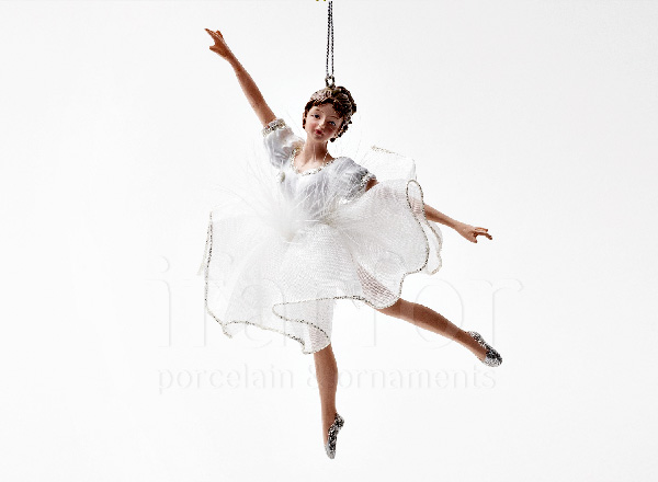 Christmas tree toy Ballerina in a silver and white dress 2