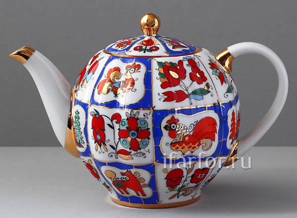 Teapot brewing Russian lubok Tulip