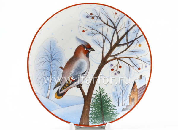 Plate decorative January waxwing