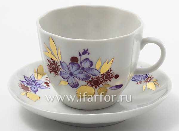 Cup and saucer Coffee Golden leaves Tulip