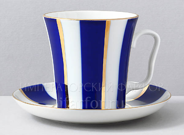 Mug and saucer Cobalt strips Leningrad