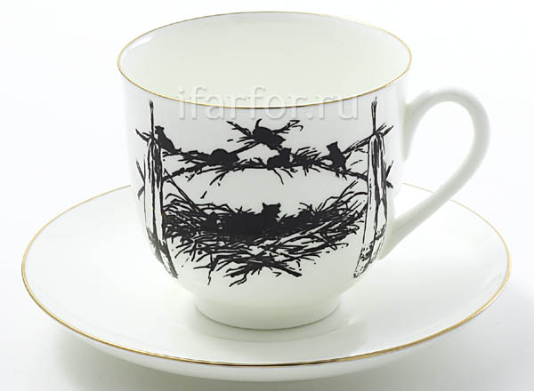 Cup and saucer Silhouettes. Kittens Lily of the valley