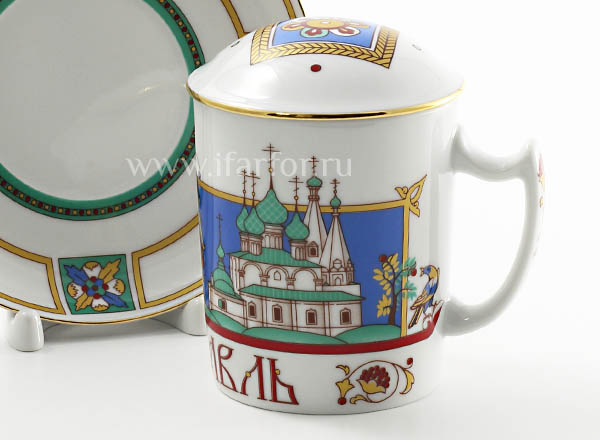 Mug with a lid and saucer Yaroslavl Snowing morning