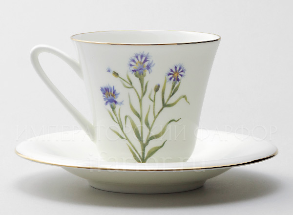 Cup and saucer tea Flowers and berries. Cornflower Garden