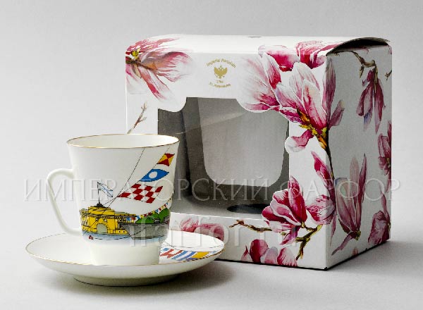 Cup and saucer in a gift box Flowers Day of the Russian Navy May