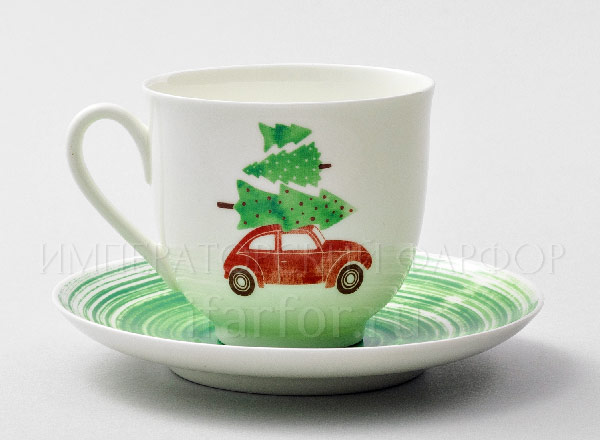 Cup and saucer Small car Lily of the valley