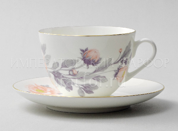 Cup and saucer tea Delicate peony (gray) Spring-2