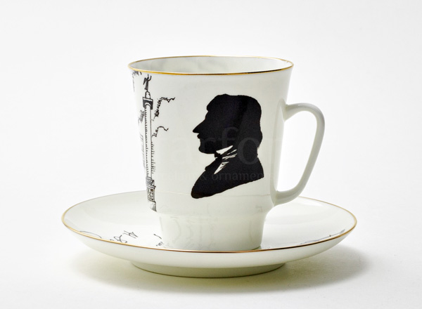 Cup and saucer Coffee Russian writers. Gogol May