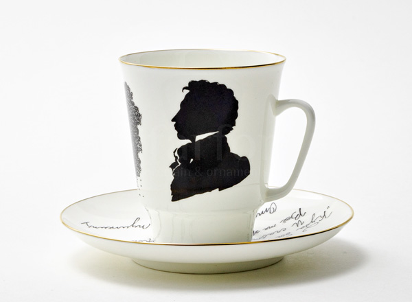 Cup and saucer Coffee Russian writers. Pushkin May
