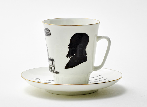 Cup and saucer Coffee Russian writers. Dostoevsky May